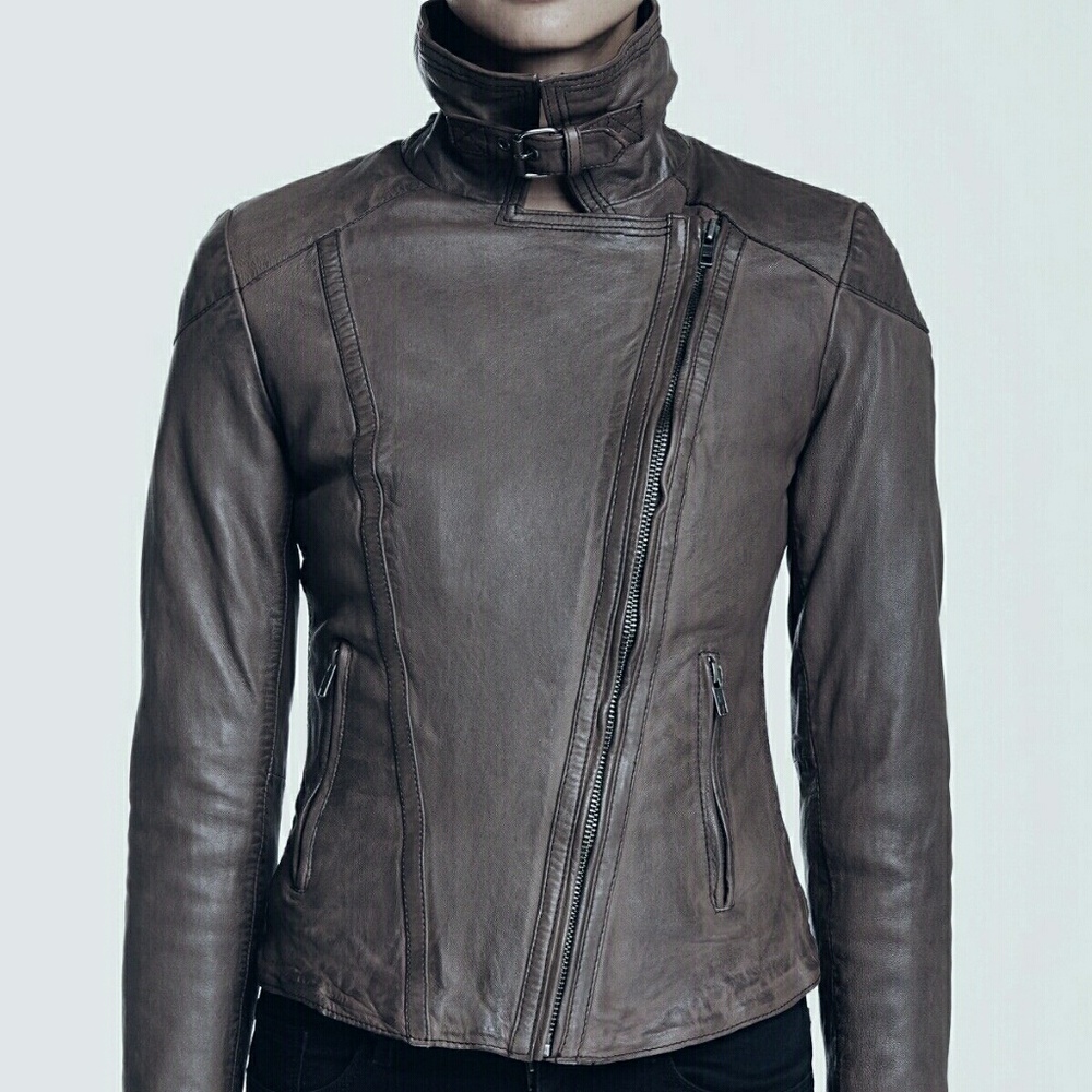 Muubaa Fitted Lamb Leather Patara Mud Grey Jacket